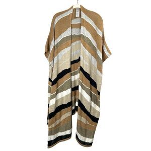 Chicos Textured knit Wave‎ Stripe Ruana Wrap duster One Size neutral lagenlook